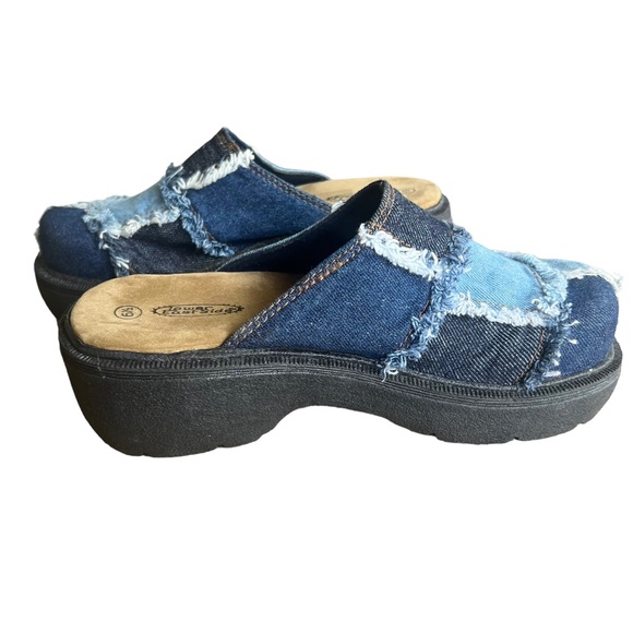 Vintage Y2K Patchwork Denim Fringe Chunky Clogs. Lower East Side. Size: 6.5 - Picture 5 of 7